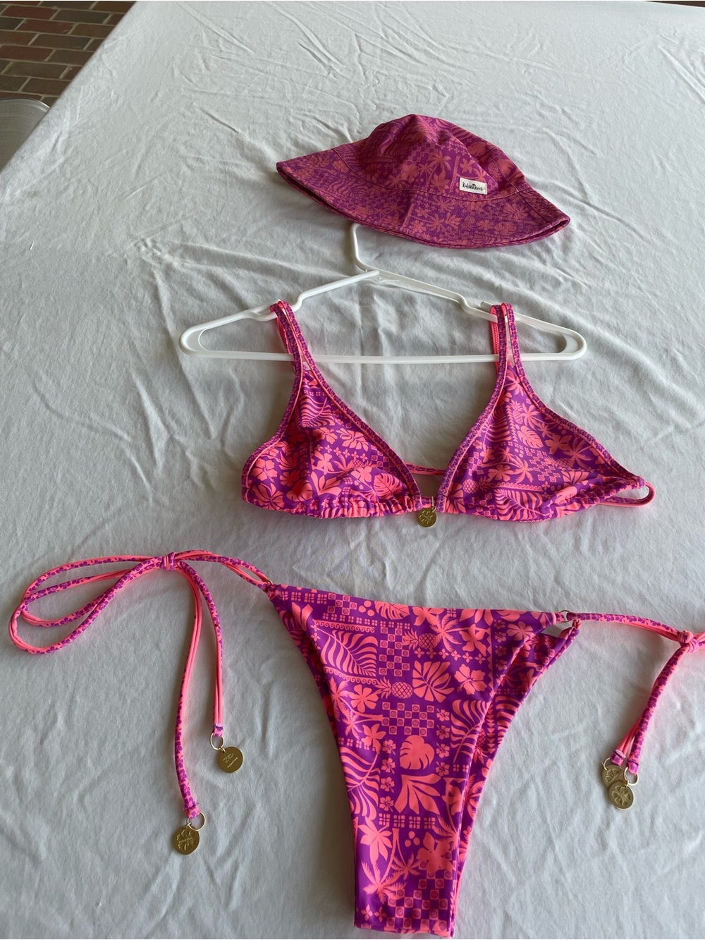 Kulani Kinis Tropical Print Bikini Set 2XL Pink Purple Beach + Bucket Hat (M/L) - Picture 4 of 9